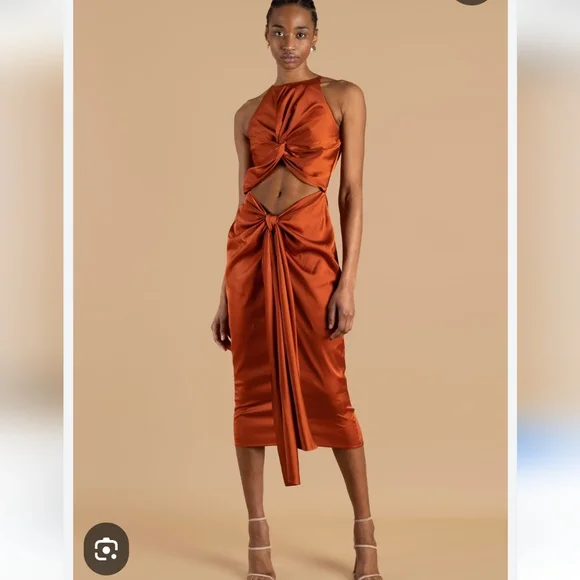 ANDREA IYAMAH THE RENI MIDI DRESS BURN ORANGE SIZE LARGE - Picture 2 of 14